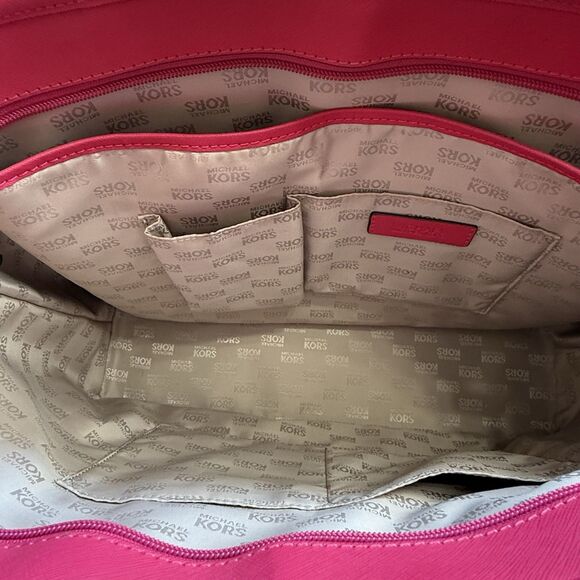Michael Kors Jet Set Travel Large Saffiano Leather Tote Bag In Hot Pink - Picture 8 of 10